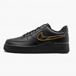 Nike Women's/Men's Air Force 1 Black Metallic Gold Removable Swoosh Pack CT2252 001 Running Sneakers