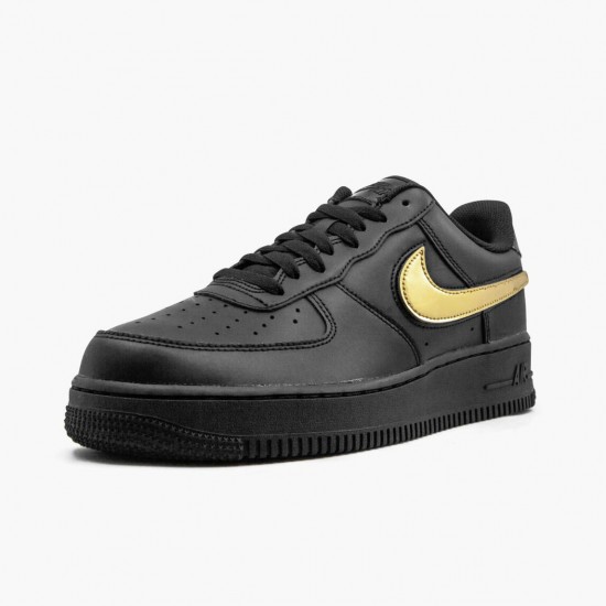 Nike Womens/Mens Air Force 1 Black Metallic Gold Removable Swoosh Pack CT2252 001 Running Sneakers