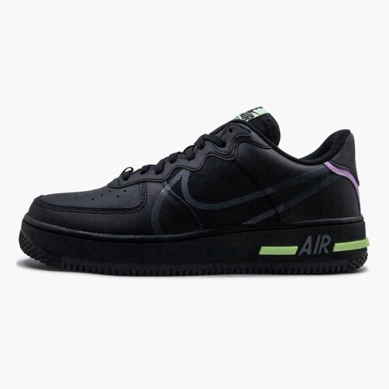 Nike Womens/Mens Air Force 1 React Black Violet Star Barely Volt CD4366 001 Running Sneakers