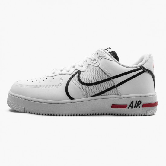 Nike Womens/Mens Air Force 1 React White Black Red CD4366 100 Running Sneakers