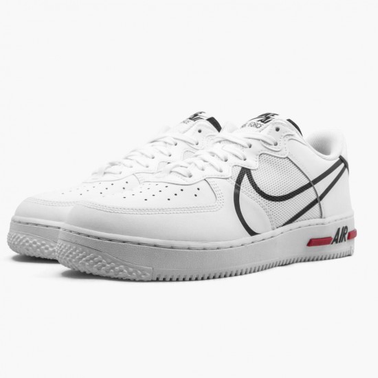 Nike Womens/Mens Air Force 1 React White Black Red CD4366 100 Running Sneakers