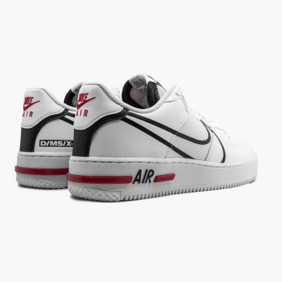 Nike Womens/Mens Air Force 1 React White Black Red CD4366 100 Running Sneakers
