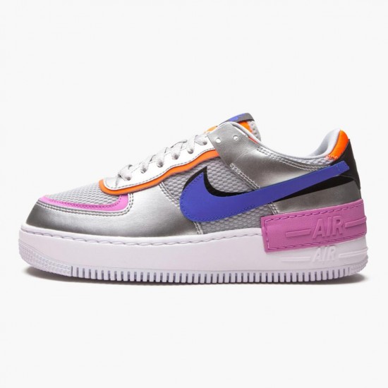 Nike Womens Air Force 1 Shadow Metallic Silver Running Sneakers CW6030-001